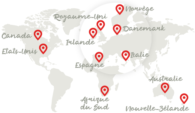 Destinations proposées dans le cadre du programme Highschool